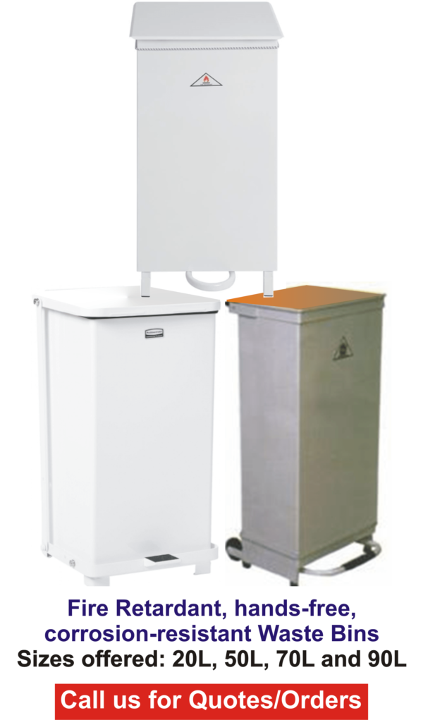 Fire-proof, Foot-operated bins